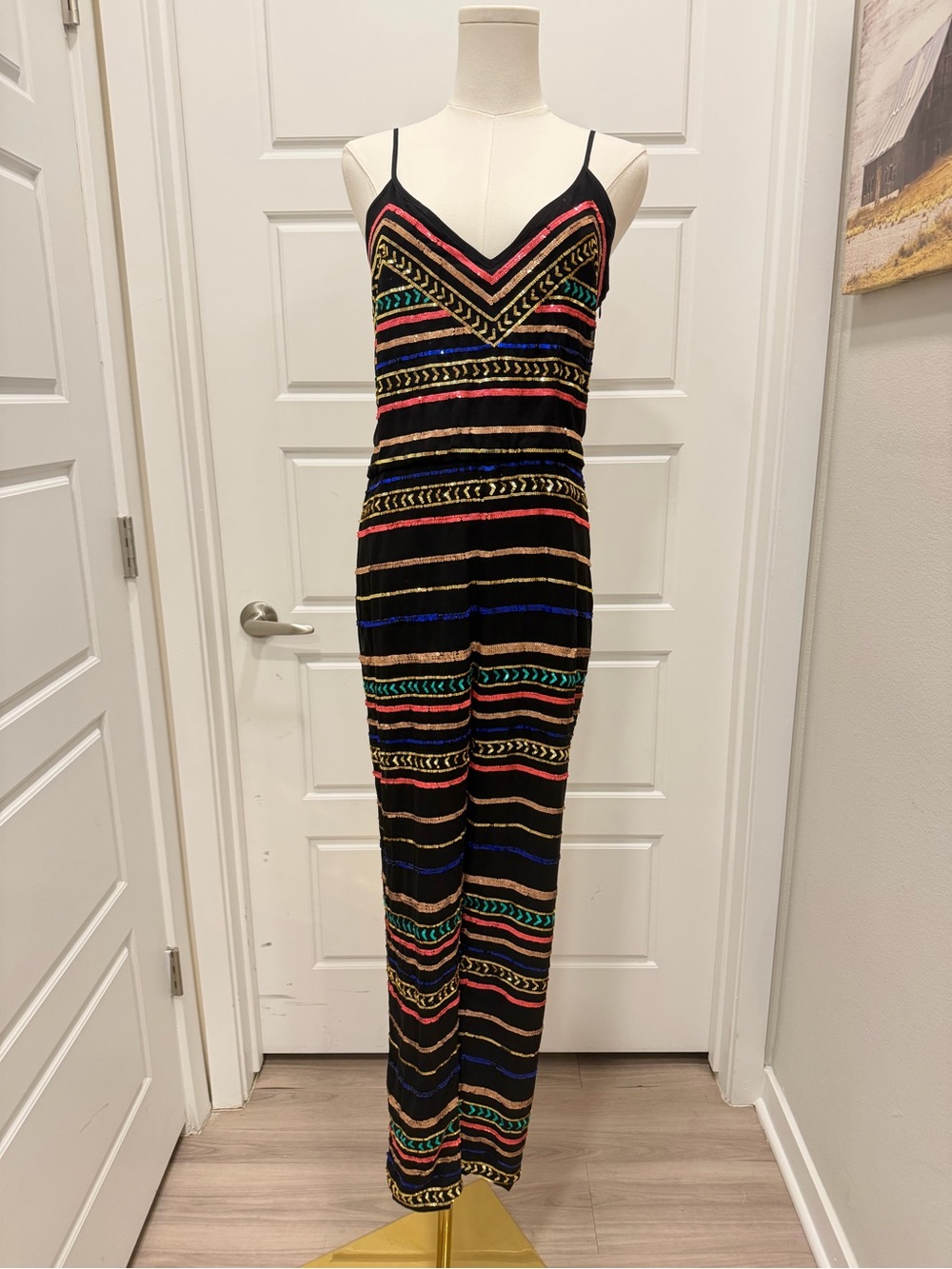 Mara Hoffman Black Multicolor Striped Sequin Jumpsuit - Picture 3 of 10